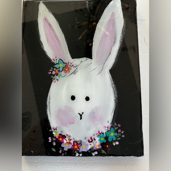 Homemade Floral Bunny Canvas Art - Black and White - Picture 1 of 2